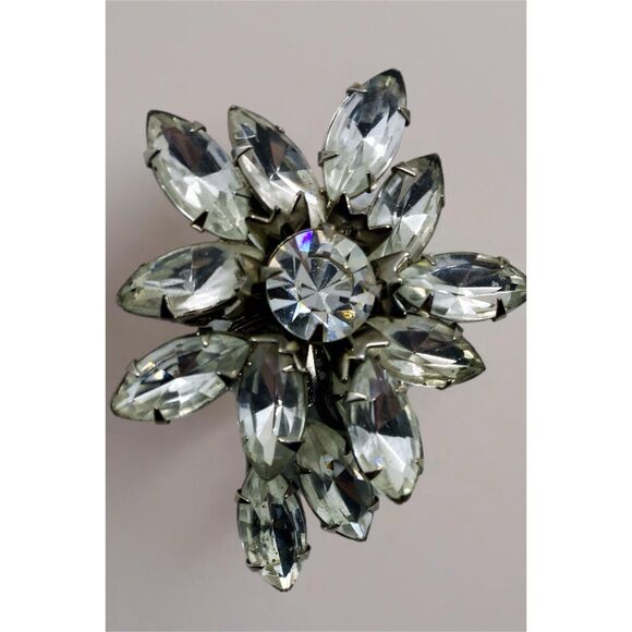 Vintage Rhinestone Clip-On Earrings – Sparkling Floral Statement - Picture 4 of 11